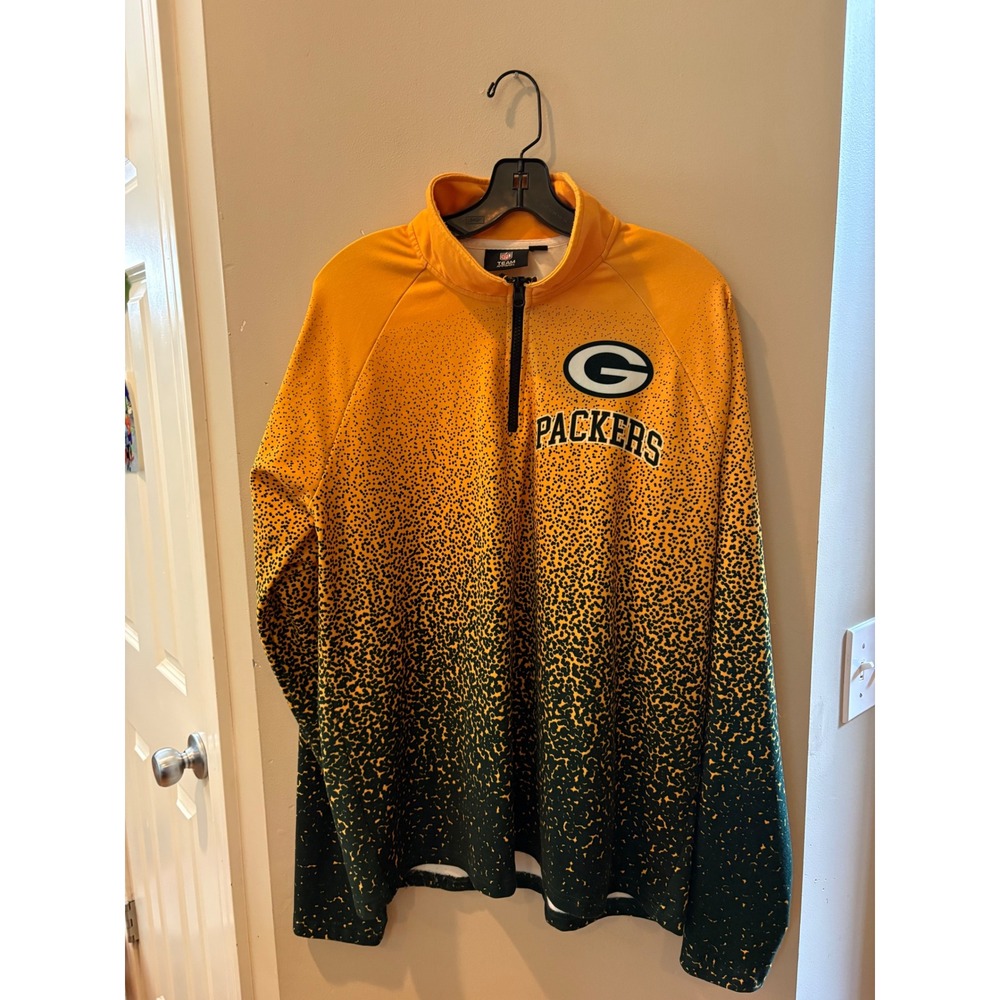 NFL Team Apparel Green Bay Packers Mens Large Yellow Green Gradient Quarter Zip